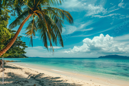 Beautiful Beach with calm sea and sky view landscape  tropical beach for relax in vacation holiday  Summer time.