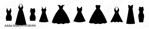 Ballroom and wedding dresses silhouette. Elegant model outfits for beautiful presentations and parties with romantic vector glamor