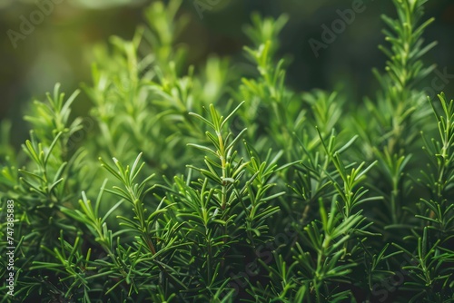 green bush full of rosemary, soft and natural atmosphere, smokey background, organic material