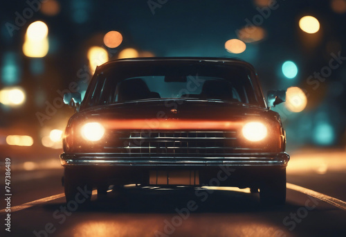 Car driving on road at night Illustration