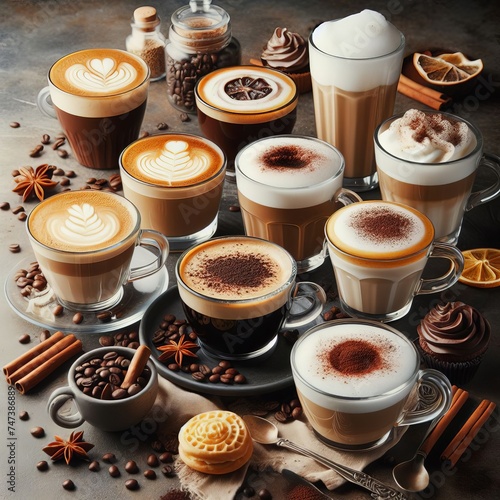 Big Assortment of coffee drinks and treats