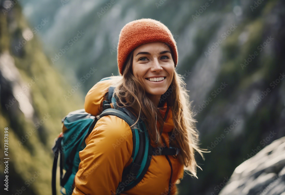 Happy female climber looking at the camera Happy female climber looking at the camera