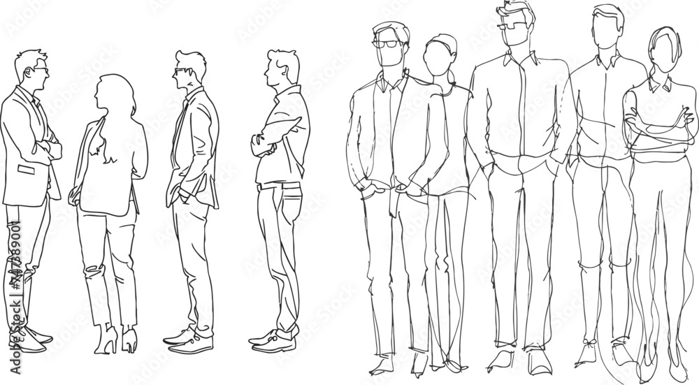 continuous line drawing of team standing in office continuous line drawing of team standing in office