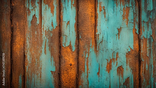 Old wooden background or texture. Blue and orange color. Toned.