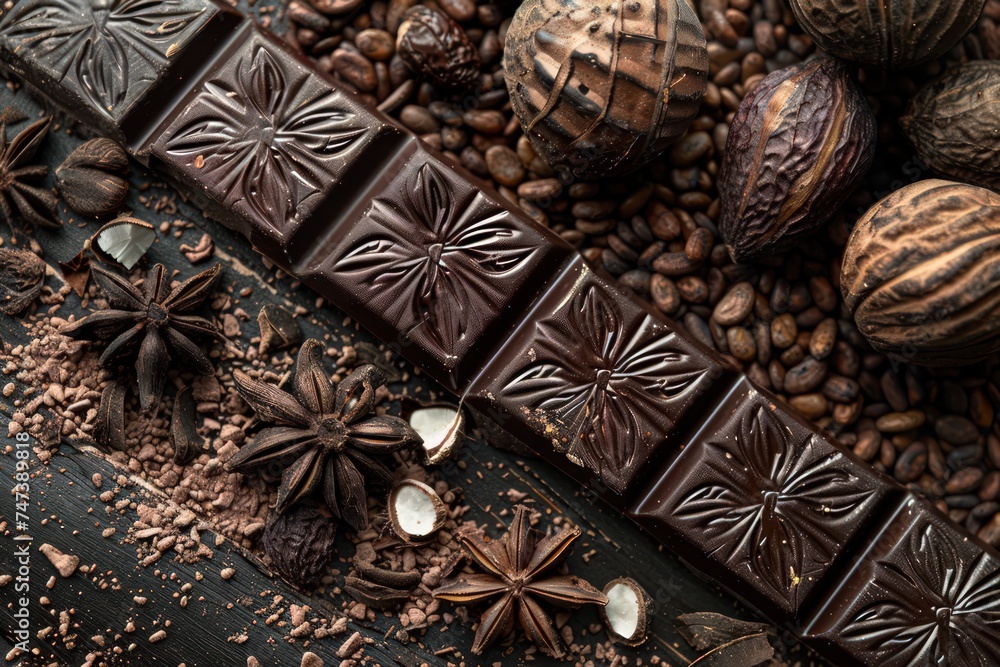 healthy dark chocolate with cocoa butter and coconut extract for healthy recipe, in the style of elaborate beadwork healthy dark chocolate with cocoa butter and coconut extract for healthy recipe, in the style of elaborate beadwork