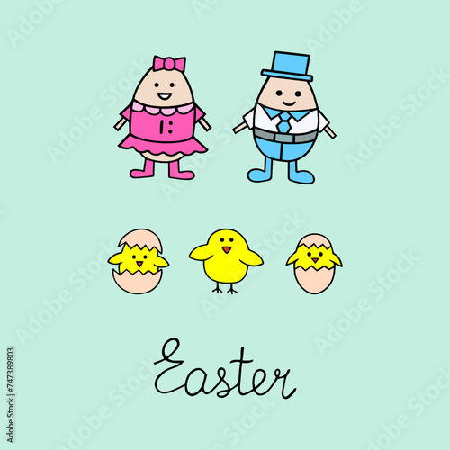 Vector illustration on Easter theme. Postcard.