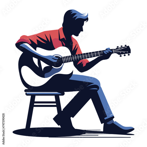 Musician man playing guitar acoustic vector illustration, male guitarist performing music, String instrument player design template isolated on white background