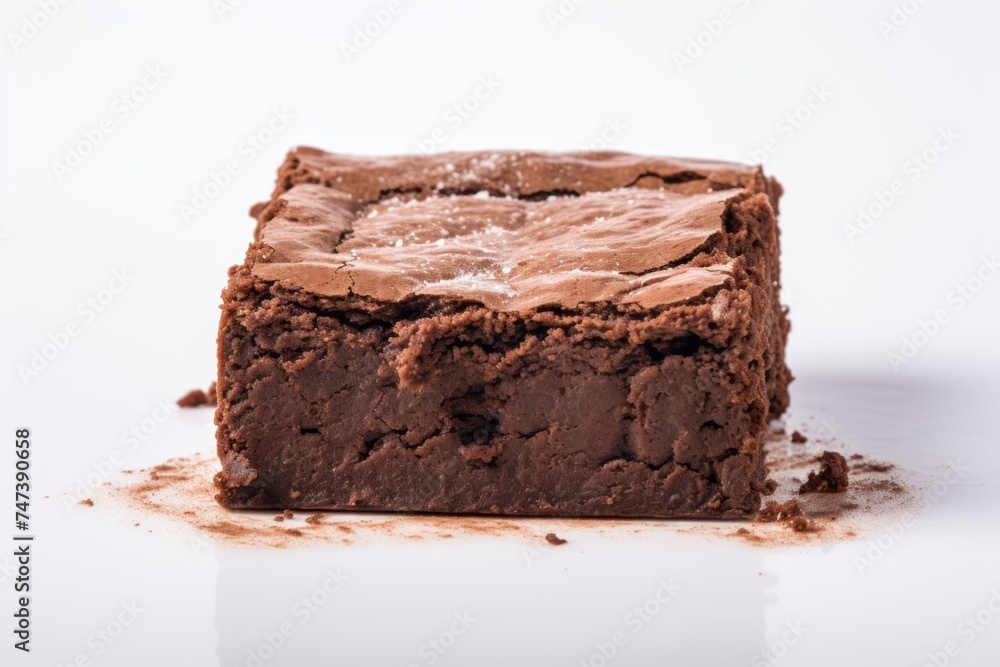 Tasty brownie on a ceramic tile against a white background Tasty brownie on a ceramic tile against a white background
