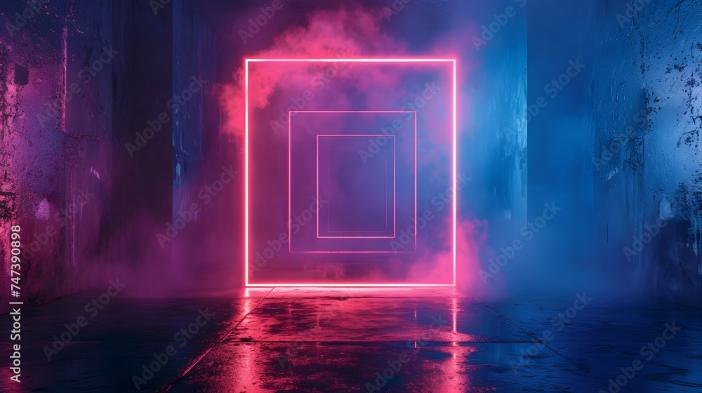 Rectangle picture frame neon color shade. red light for overlay element. frame for template and layout on the wall background. copy space. mockup. Rectangle picture frame neon color shade. red light for overlay element. frame for template and layout on the wall background. copy space. mockup.