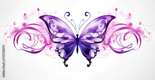 a purple butterfly with swirly wings on a white background ai generated