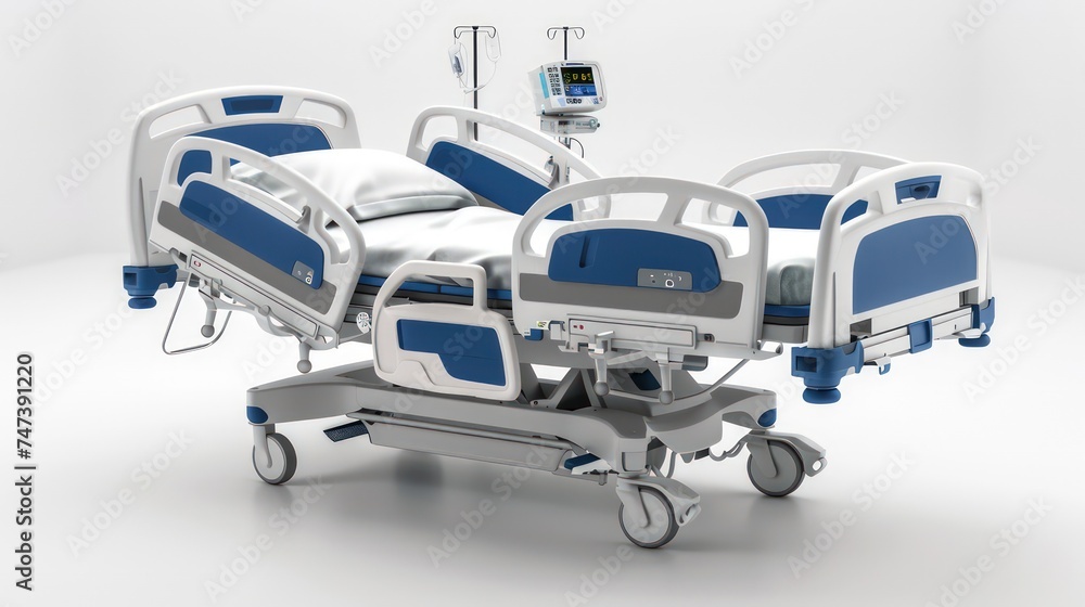 hospital modern bed and medical bedroom equipment on white background hospital modern bed and medical bedroom equipment on white background