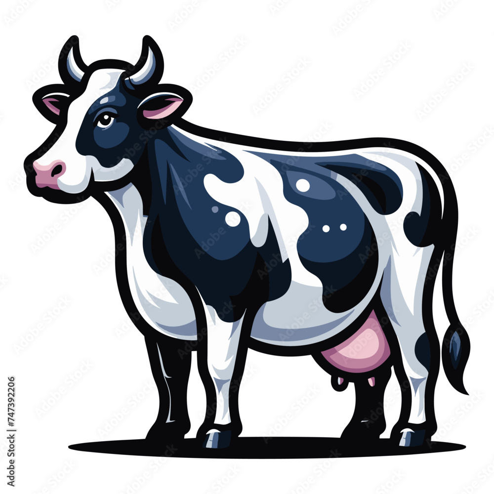 Cow full body vector illustration, farm pet, animal livestock, for butchery meat shop and dairy milk product, agriculture concept, design template isolated on white background
