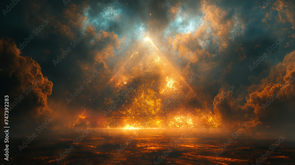 Fototapeta premium flaming pyramid shape in clouds