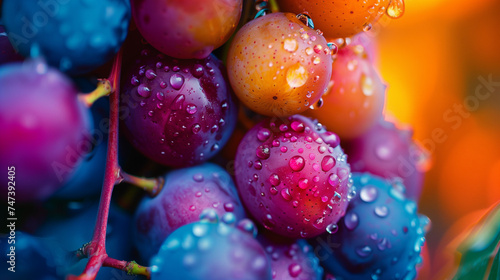 condensation on juicy vibrant grapes, macro shot photo