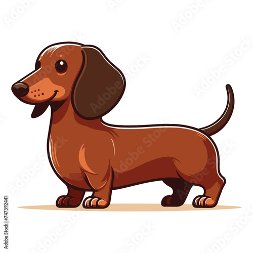 Cute adorable dachshund dog cartoon character vector illustration, funny pet animal dachshund puppy flat design mascot logo template isolated on white background
