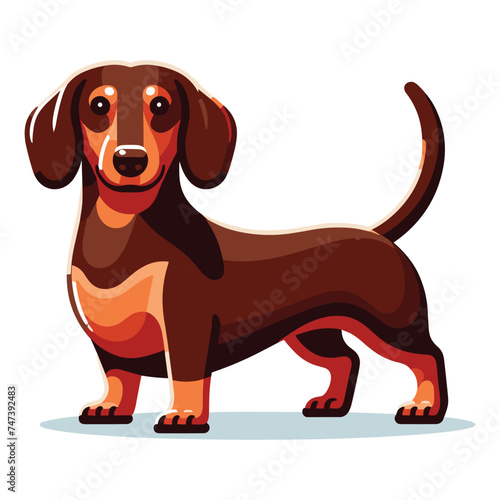 Cute adorable dachshund dog cartoon character vector illustration, funny pet animal dachshund puppy flat design mascot logo template isolated on white background