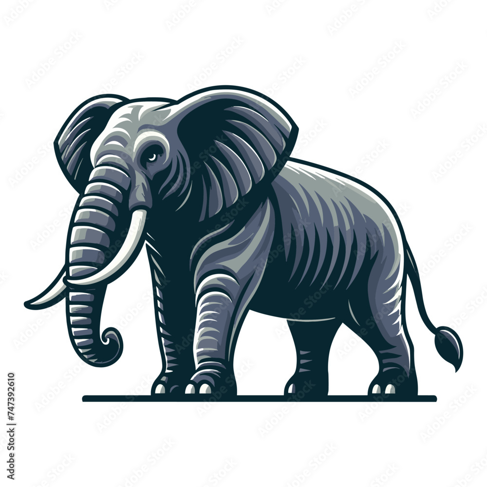 Fototapeta premium Elephant full body vector illustration, zoology illustration, African safari wild animal design template isolated on white background
