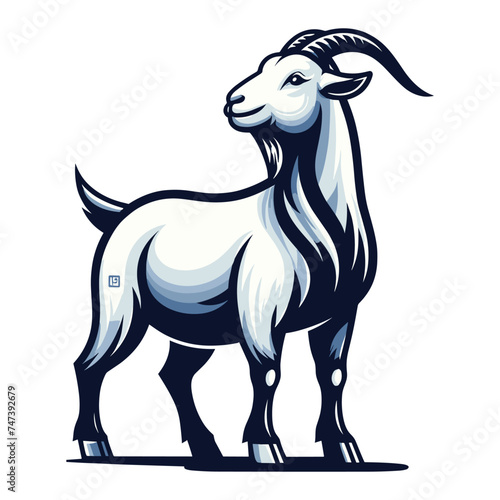 Goat full body vector illustration, farm pet, animal livestock, for butchery meat shop and dairy milk product, design template isolated on white background