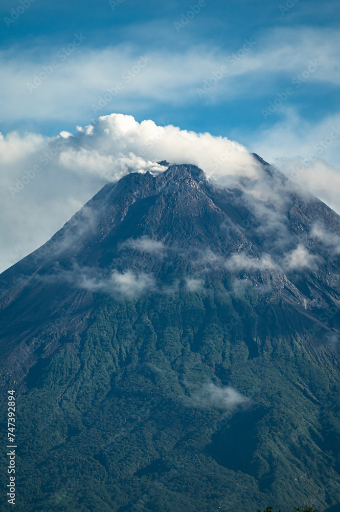 Merapi volcano detail vertical format view from south side