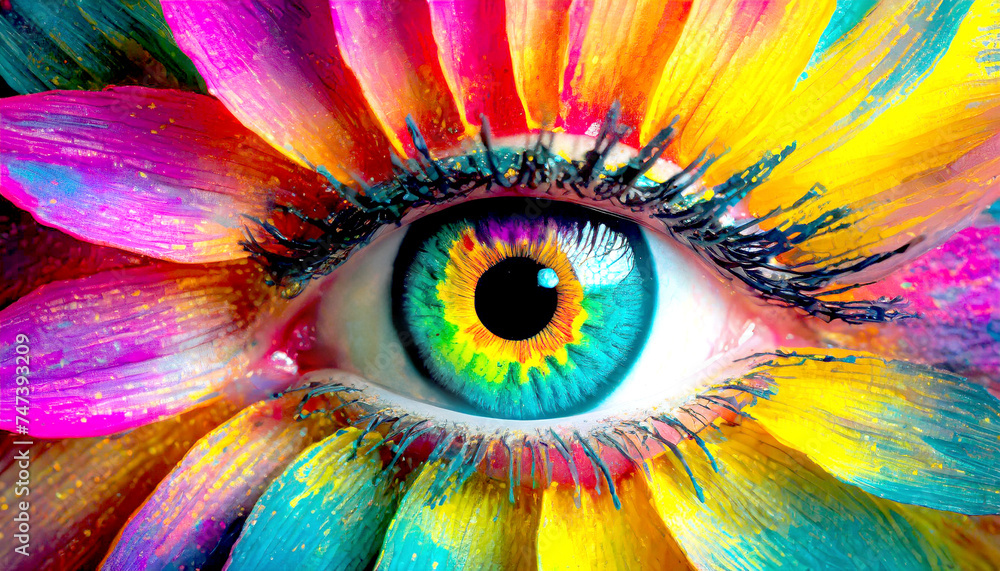 Nahaufnahme Auge mit Regenbogenfarben 
