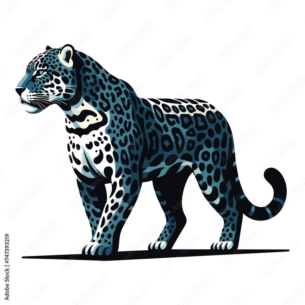 Wild jaguar leopard full body vector illustration, zoology illustration, animal predator big cat design template isolated on white background Wild jaguar leopard full body vector illustration, zoology illustration, animal predator big cat design template isolated on white background