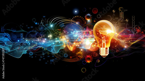 Abstract Technological Innovation Concept with Glowing Light Bulb