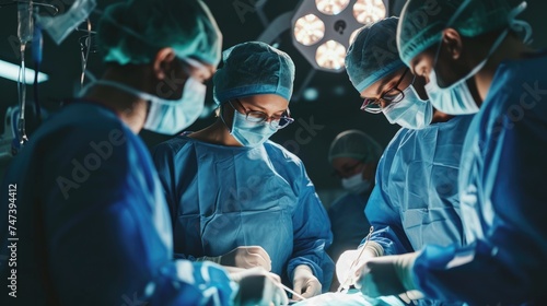 A Group of Skillful Doctors Collaborates in the Operating Room, Working Together with Precision and Expertise to Perform a Complex Surgery for Optimal Healthcare Results © Mr. Bolota