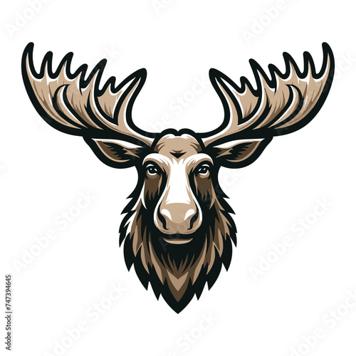 Moose buck elk head face vector illustration, zoology illustration, wild animal moose design template isolated on white background