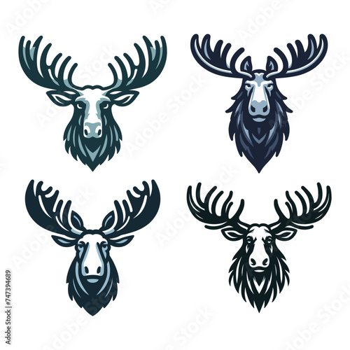 Set of moose buck elk head face vector illustration, zoology illustration, wild animal moose design template isolated on white background