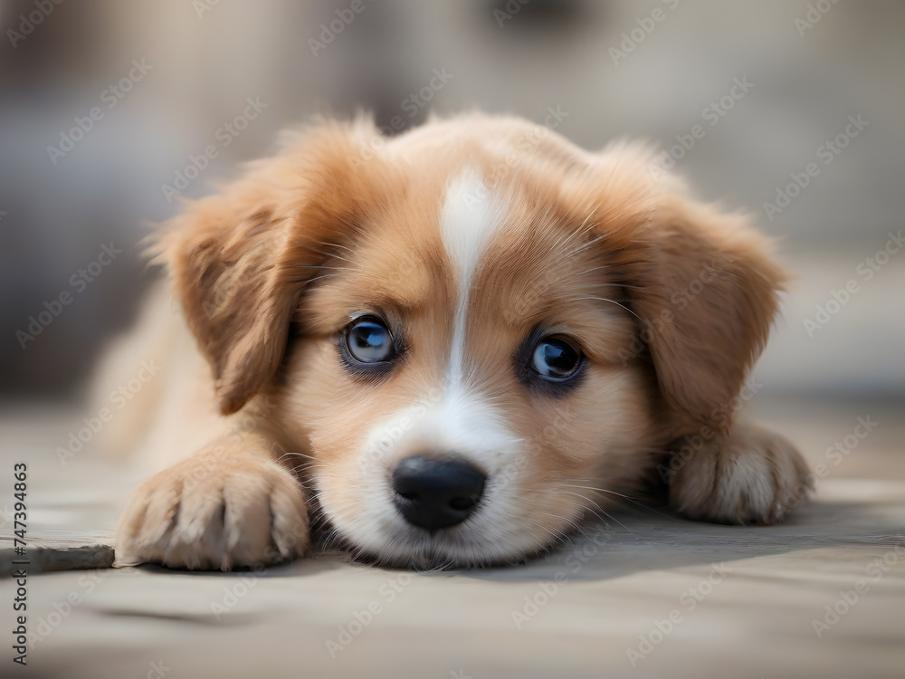 portrait of sad golden puppy