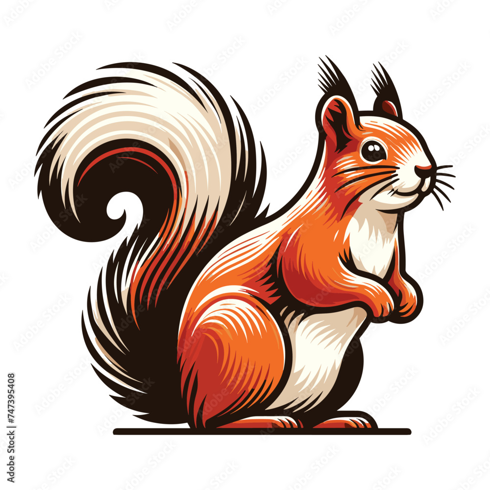 Cute squirrel full body character vector illustration, fluffy adorable squirrel chipmunk design template isolated on white background Cute squirrel full body character vector illustration, fluffy adorable squirrel chipmunk design template isolated on white background