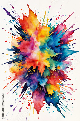 an abstract watercolor painting of a multicolored explosion or burst. ai generative