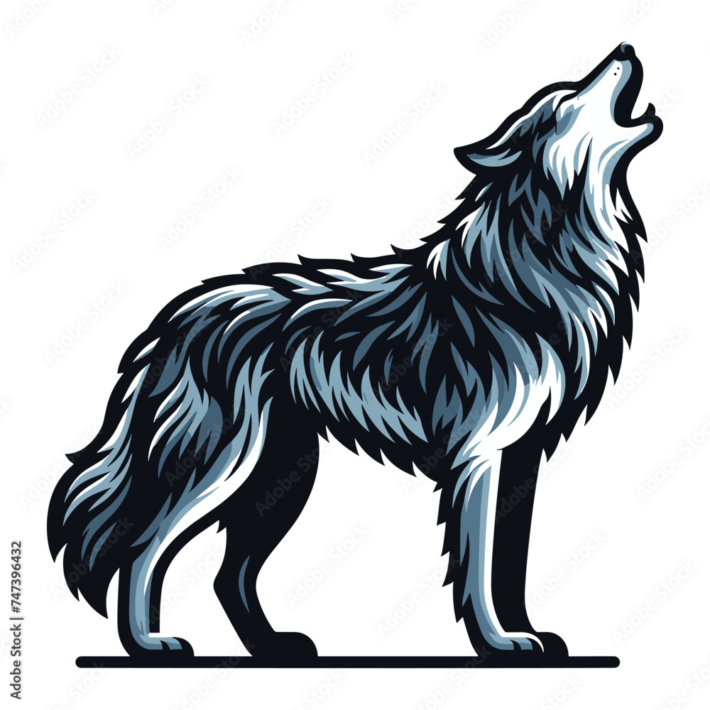 Wild howling wolf dog full body design vector illustration, animal wildlife template isolated on white background Wild howling wolf dog full body design vector illustration, animal wildlife template isolated on white background