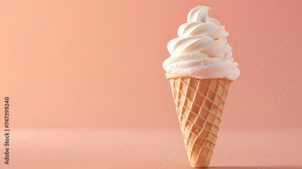 Soft serve vanilla Ice cream cone on peach background. clip art. copy space. Soft serve vanilla Ice cream cone on peach background. clip art. copy space.