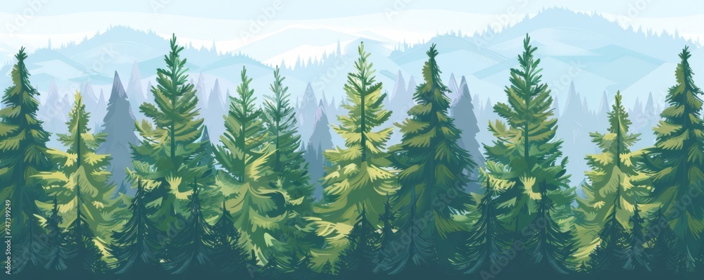 Coniferous trees in the forest, close up view.