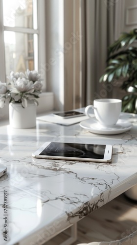 White minimalist smartphone mockup on desk with blank screen for mockup design. ai generated