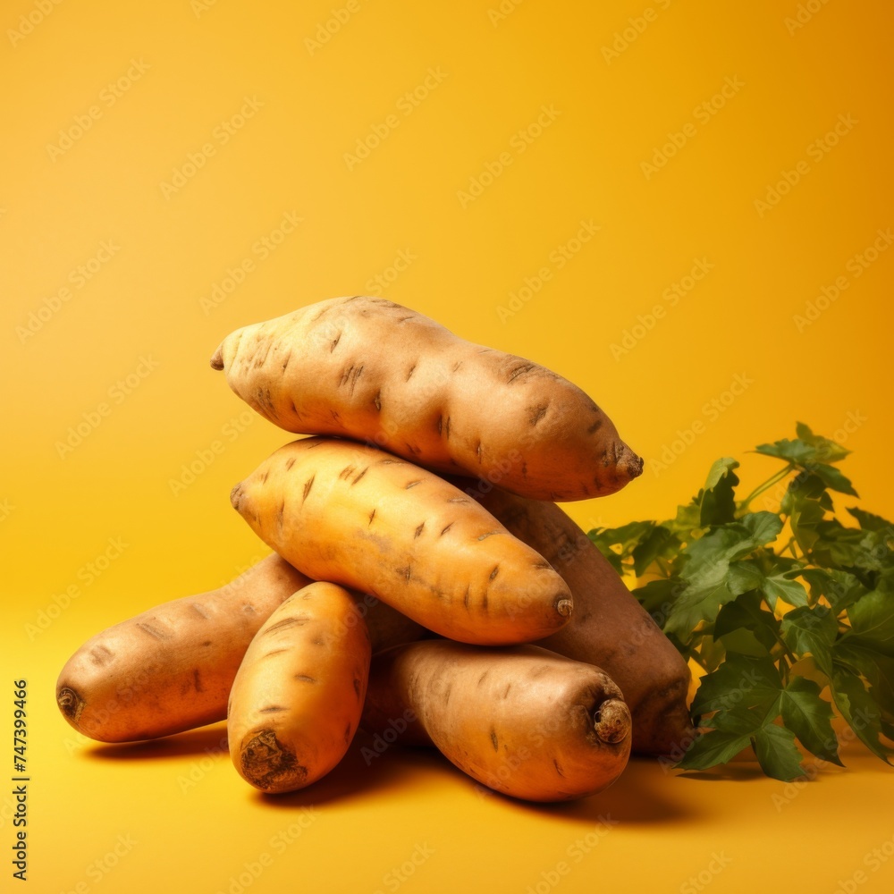 Fresh sweet potatoes on an orange background. Fresh sweet potatoes on an orange background.