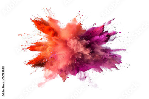 Explosion splash of colorful powder with freeze isolated on background, abstract splatter of colored dust powder.