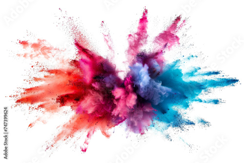 Explosion splash of colorful powder with freeze isolated on background, abstract splatter of colored dust powder. photo