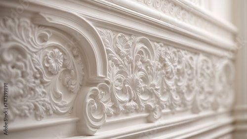 Luxury white wall design with stucco mouldings roccoco element photo