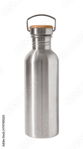 Contemporary Metal Stainless Steel Water Bottle. Isolated with clipping path. © ffolas