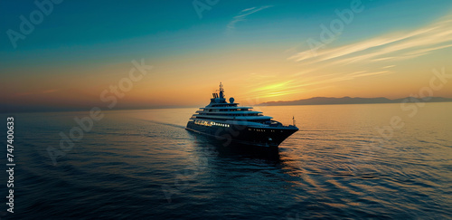 Luxury Cruise Ship. Beautiful Seascape Sunset Background. Romantic and Luxury Travel Concept. © © Raymond Orton
