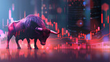 bull market and stock candle chart in digital technology background, uptrend in stock or currency market