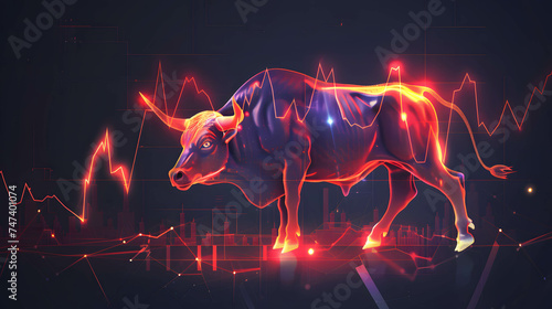 bull market and stock candle chart in digital technology background, uptrend in stock or currency market