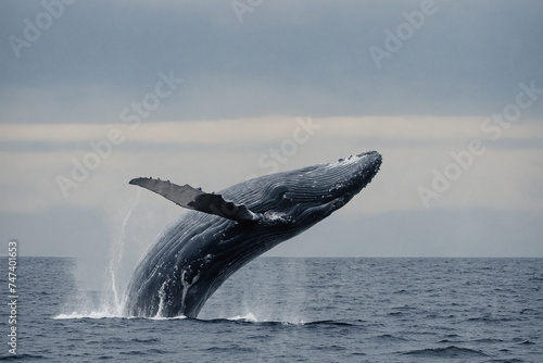 Blue Whale Jumping Out Of Ocean Water 