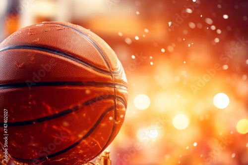 Close-up of basketball on shiny background. © spyrakot