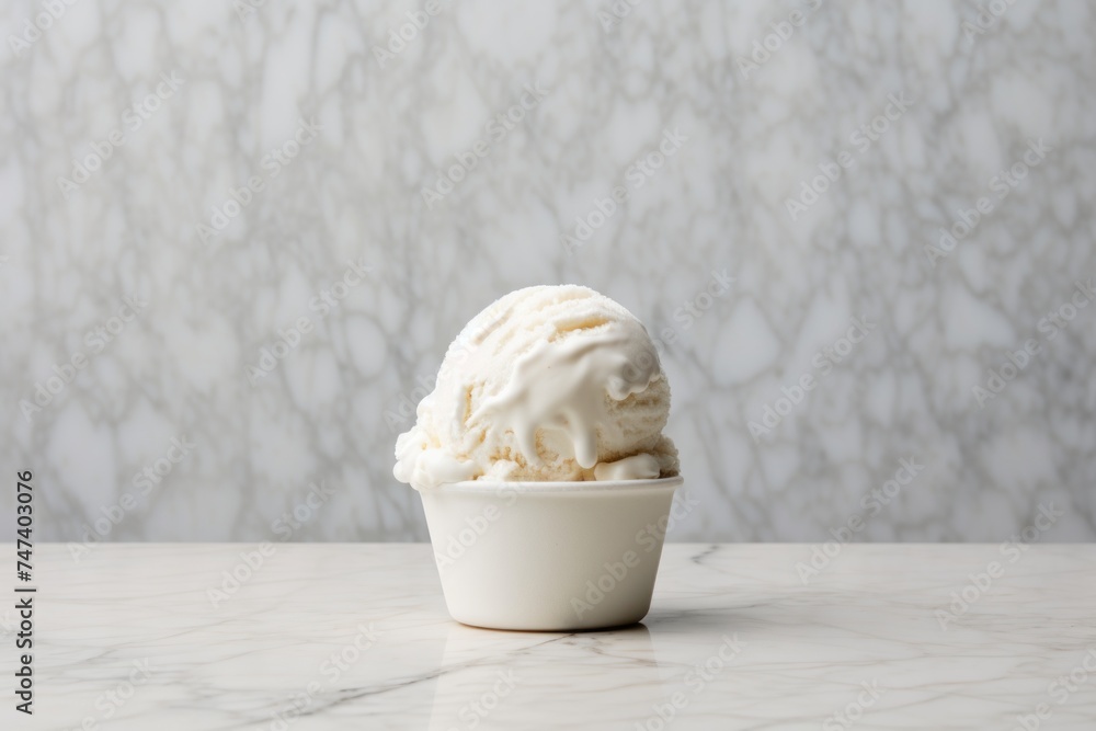 Delicious ice cream on a marble slab against a minimalist or empty room background Delicious ice cream on a marble slab against a minimalist or empty room background