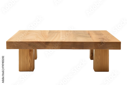 Solid Oak Wood Coffee Table Isolated on White Background 