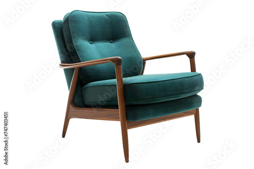 Vintage Teal Armchair on White Background 