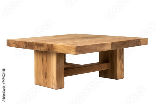 Modern Solid Oak Wood Coffee Table Isolated on White Background 